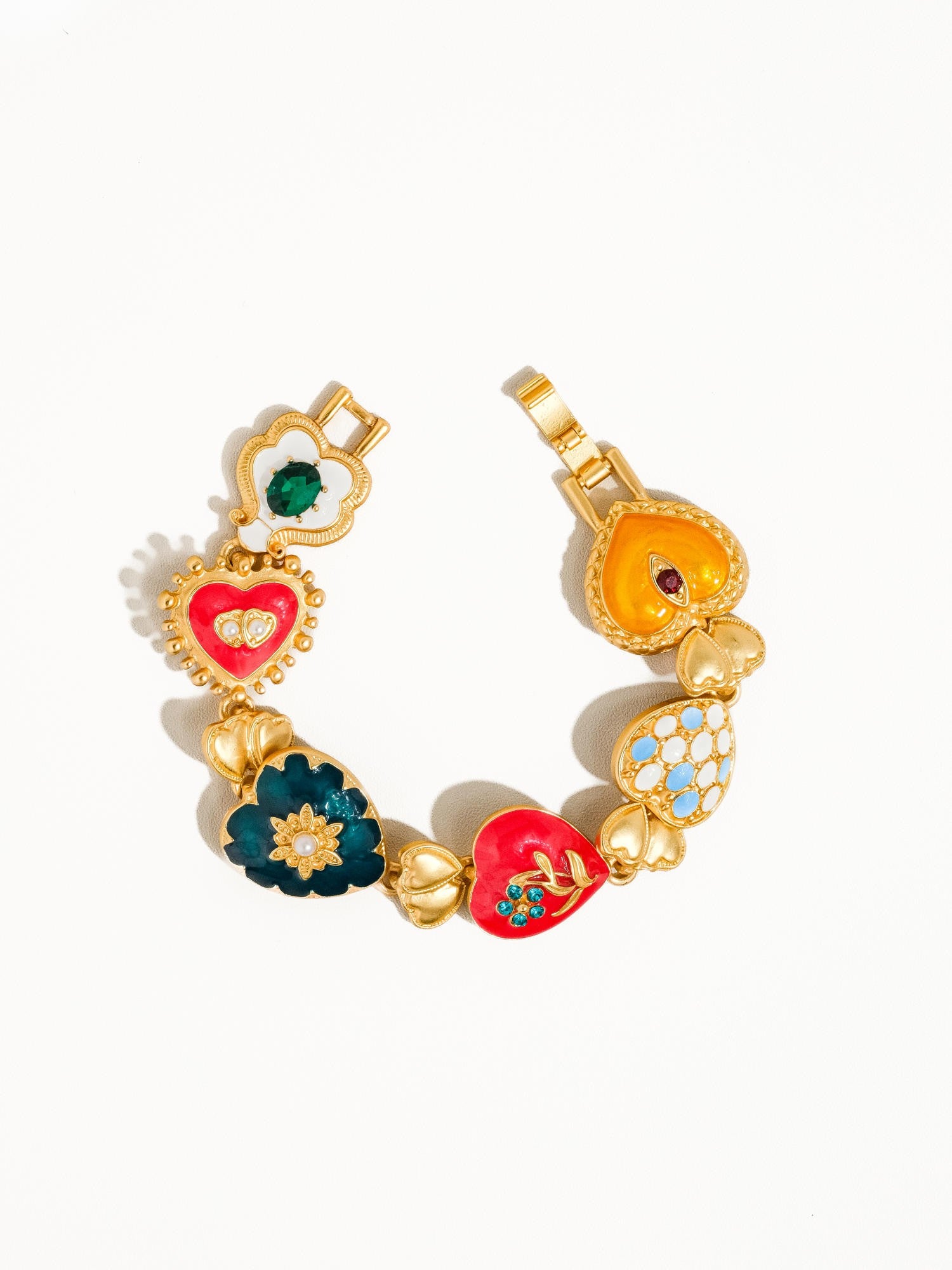 18K Gold-Plated Baroque Heart Multi-Color Bracelet