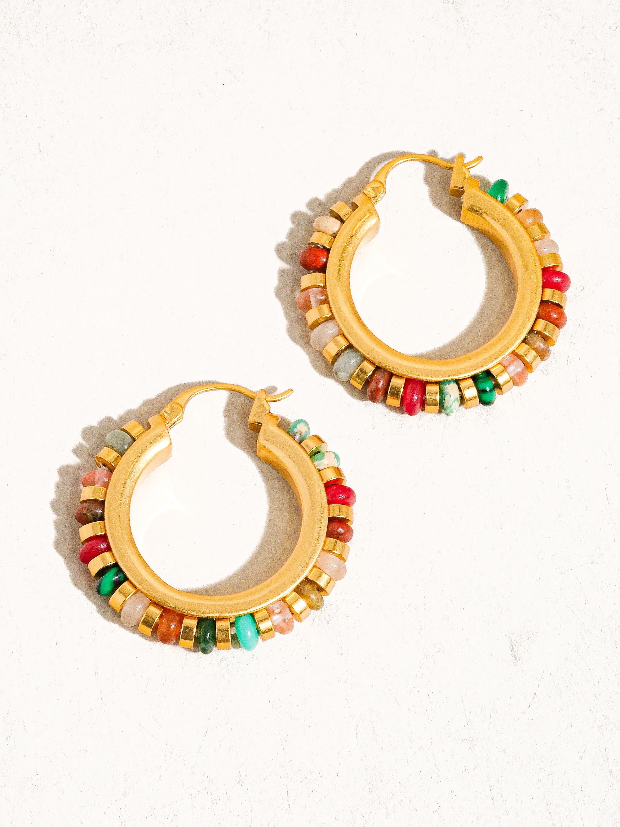 18k Gold Color Beaded Resort Hoop Earring