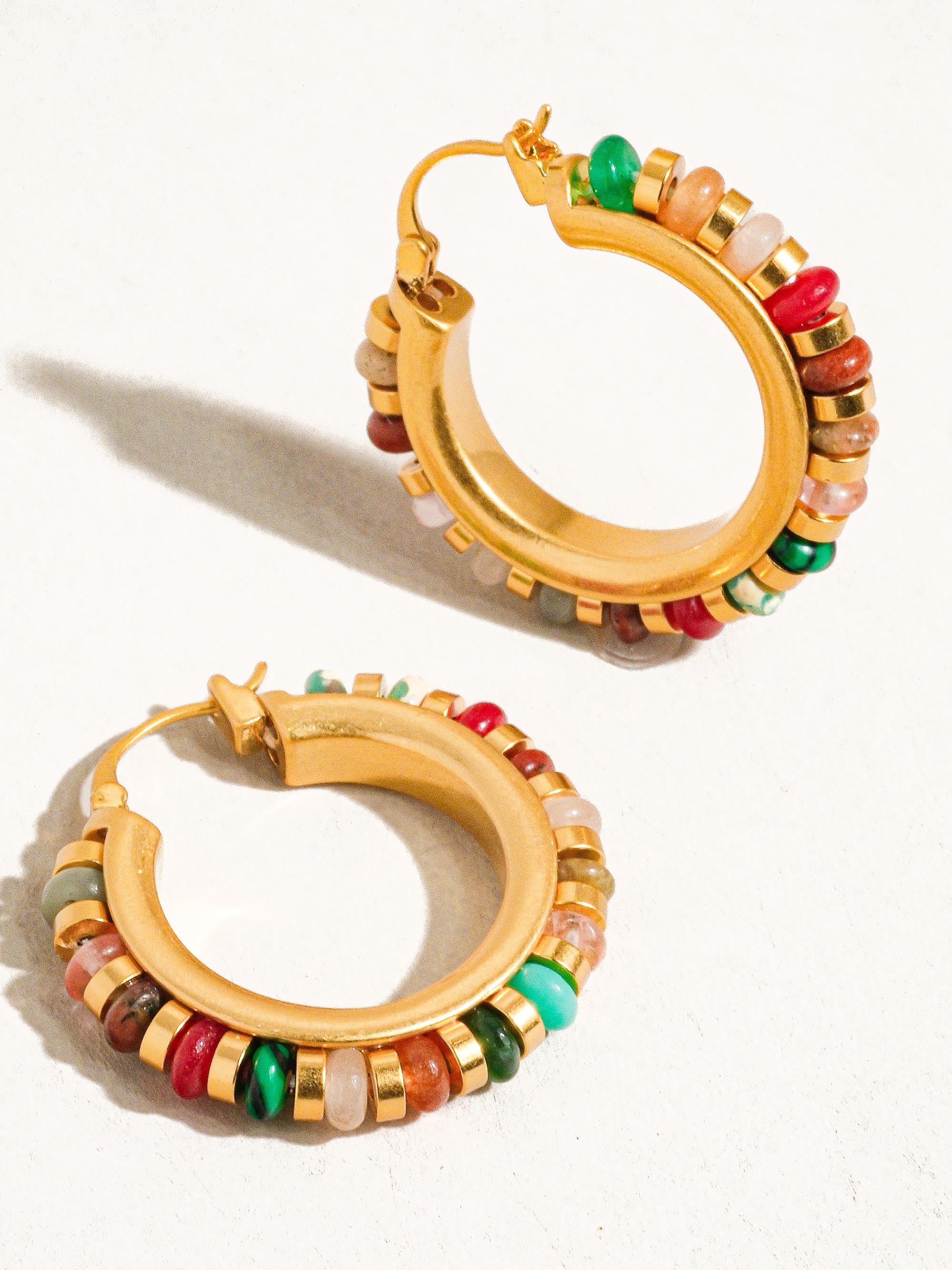 18k Gold Color Beaded Resort Hoop Earring