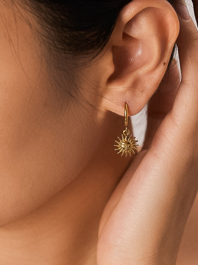 18k Gold Non-tarnish Sun Hoop Earrings