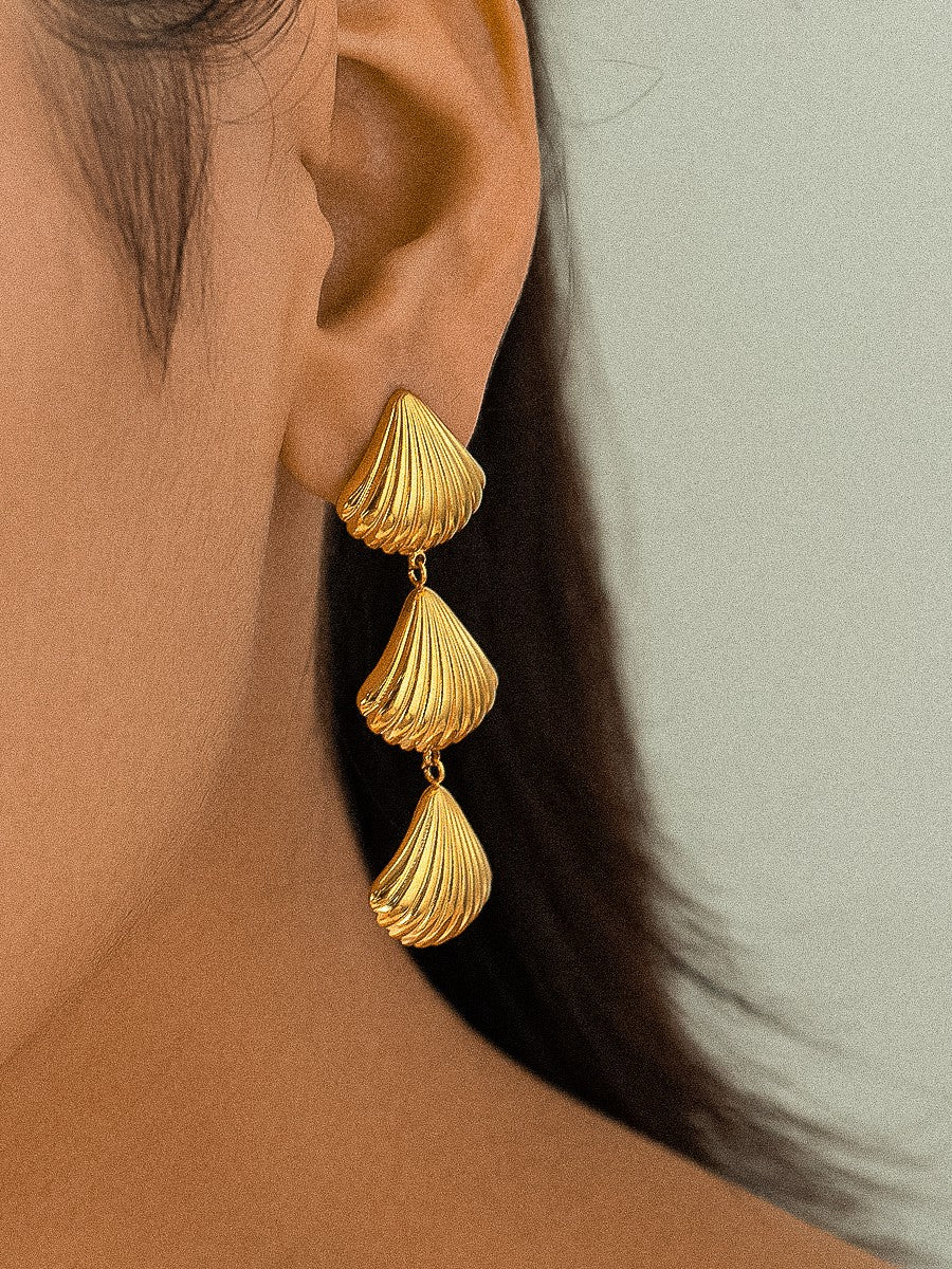 18k Gold Non-tarnish Layered Shell Drop Earring