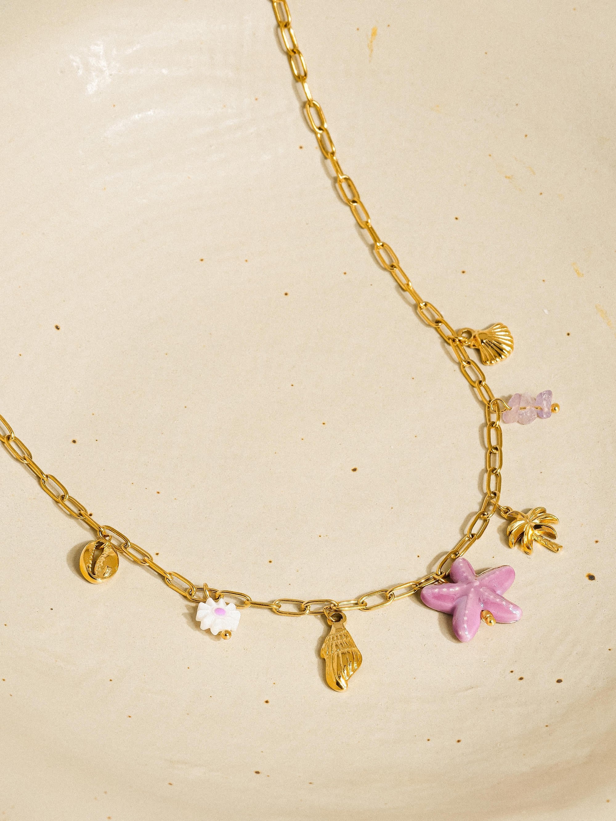 18k Gold Non-tarnish Starts & Palm Charm Necklace