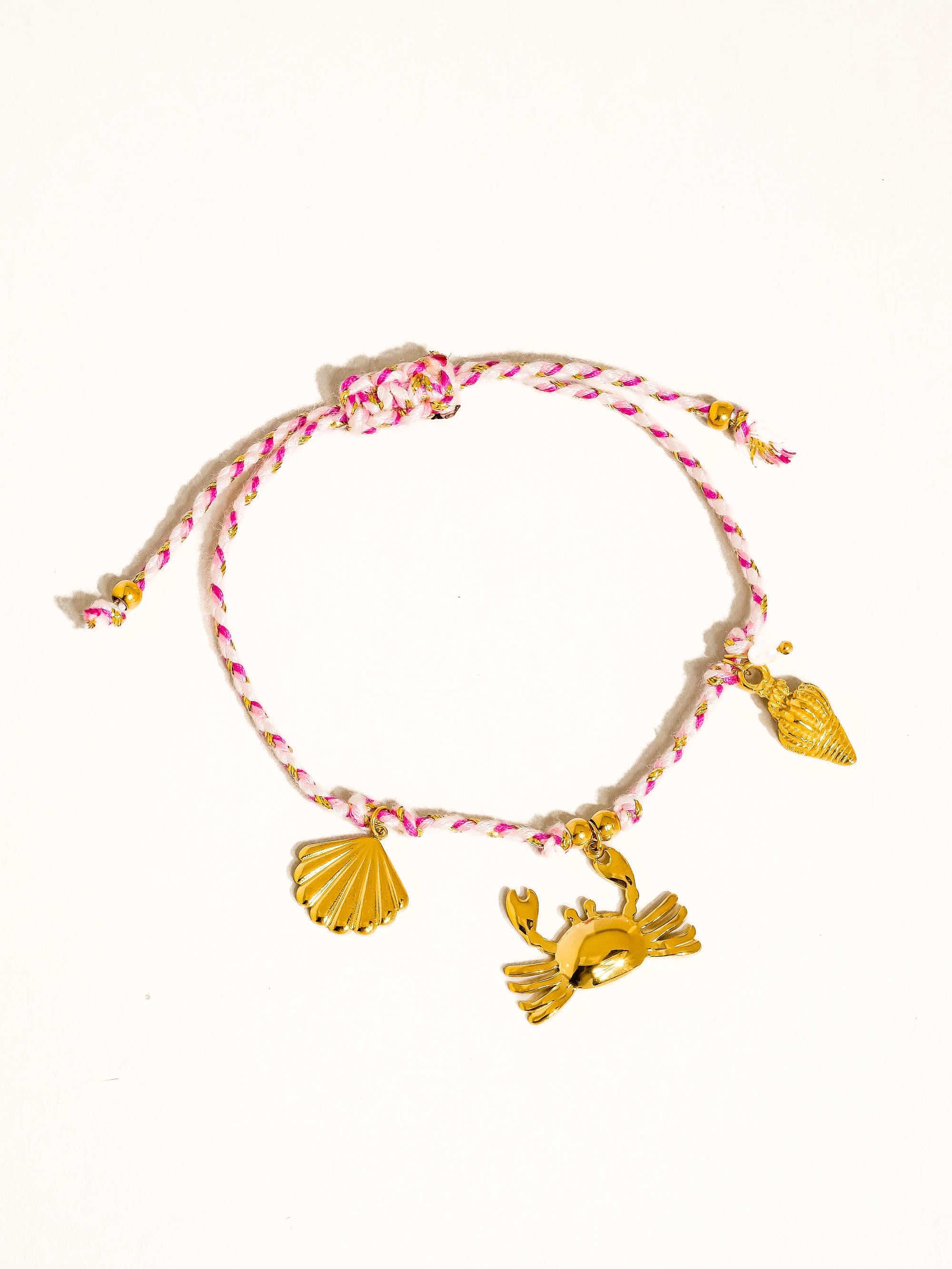 18k Gold Non-tarnish Summer Rope Charm Bracelet - Pink