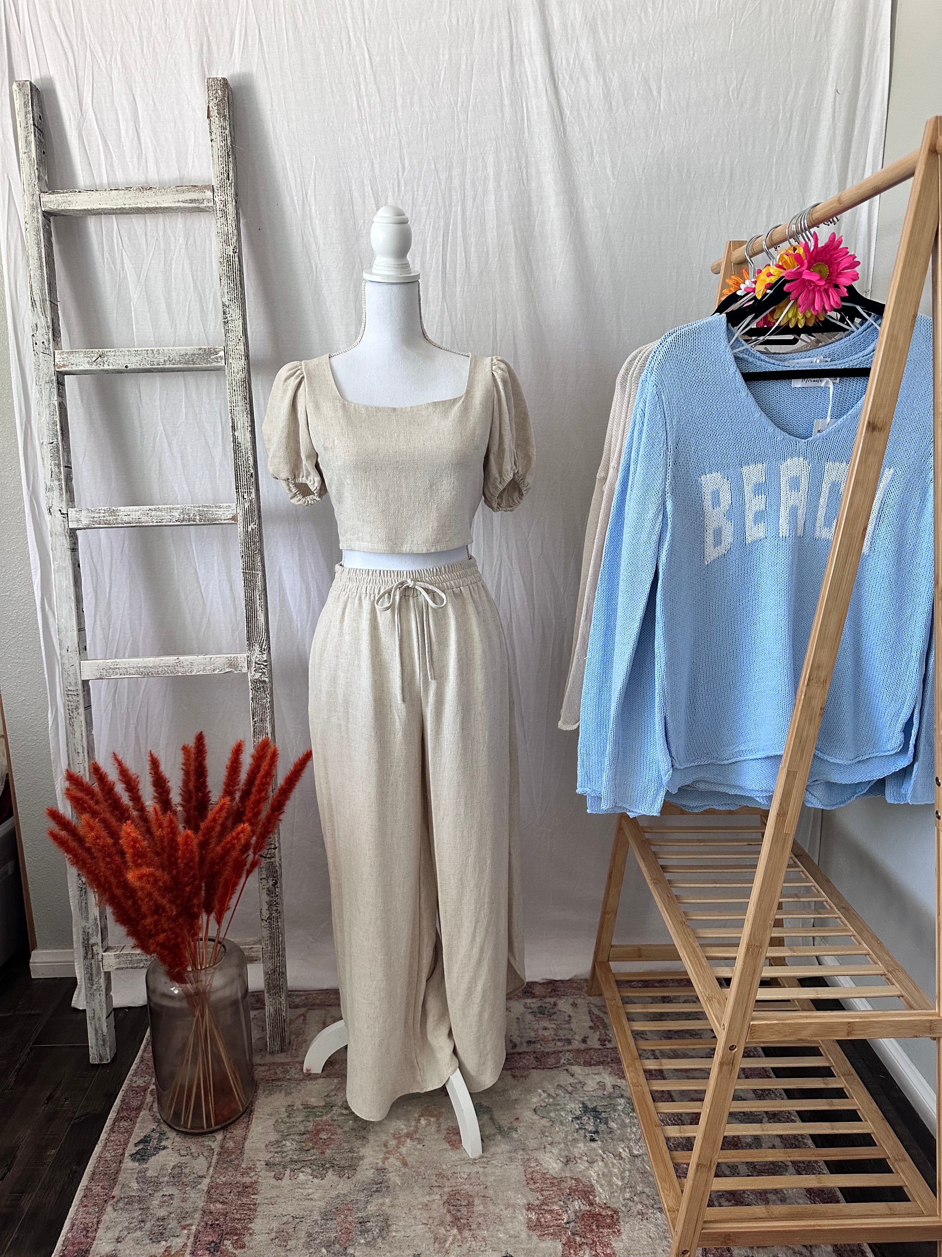 Oat Linen Puff Sleeve Top