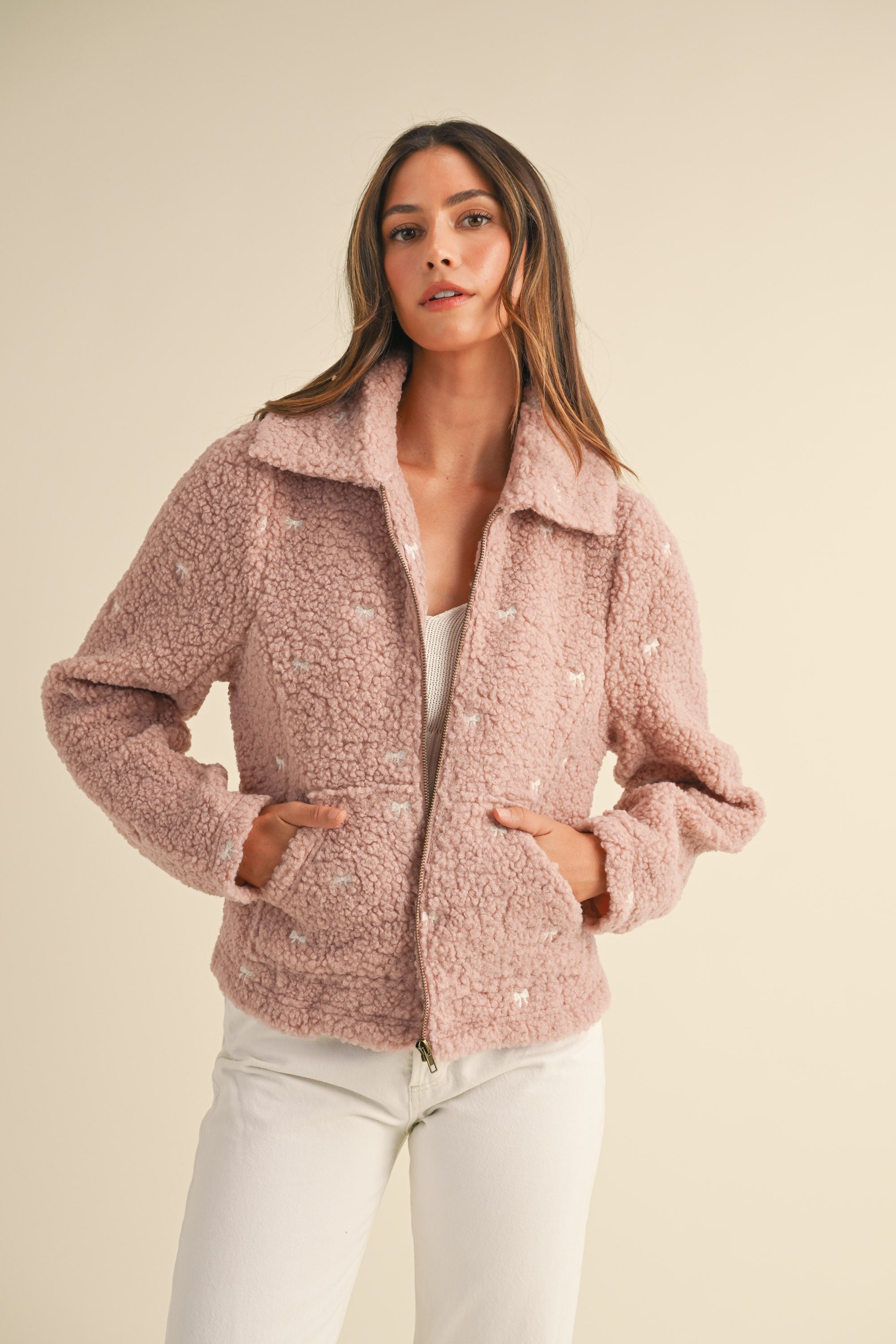MABLE - Blush Bow Zip Up